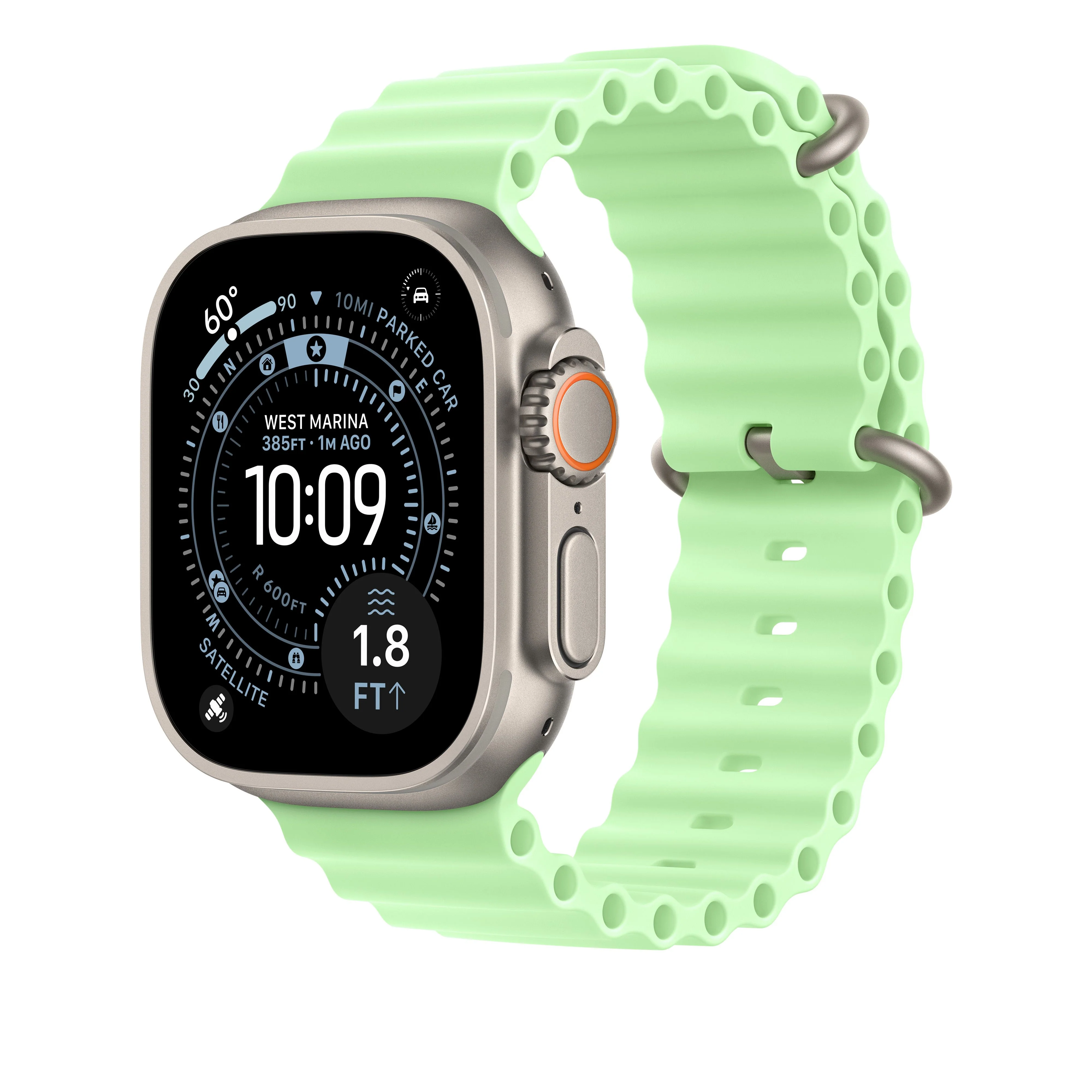 49/46 mm Neon Green Ocean Band Extension - Natural Titanium Finish - Image 2