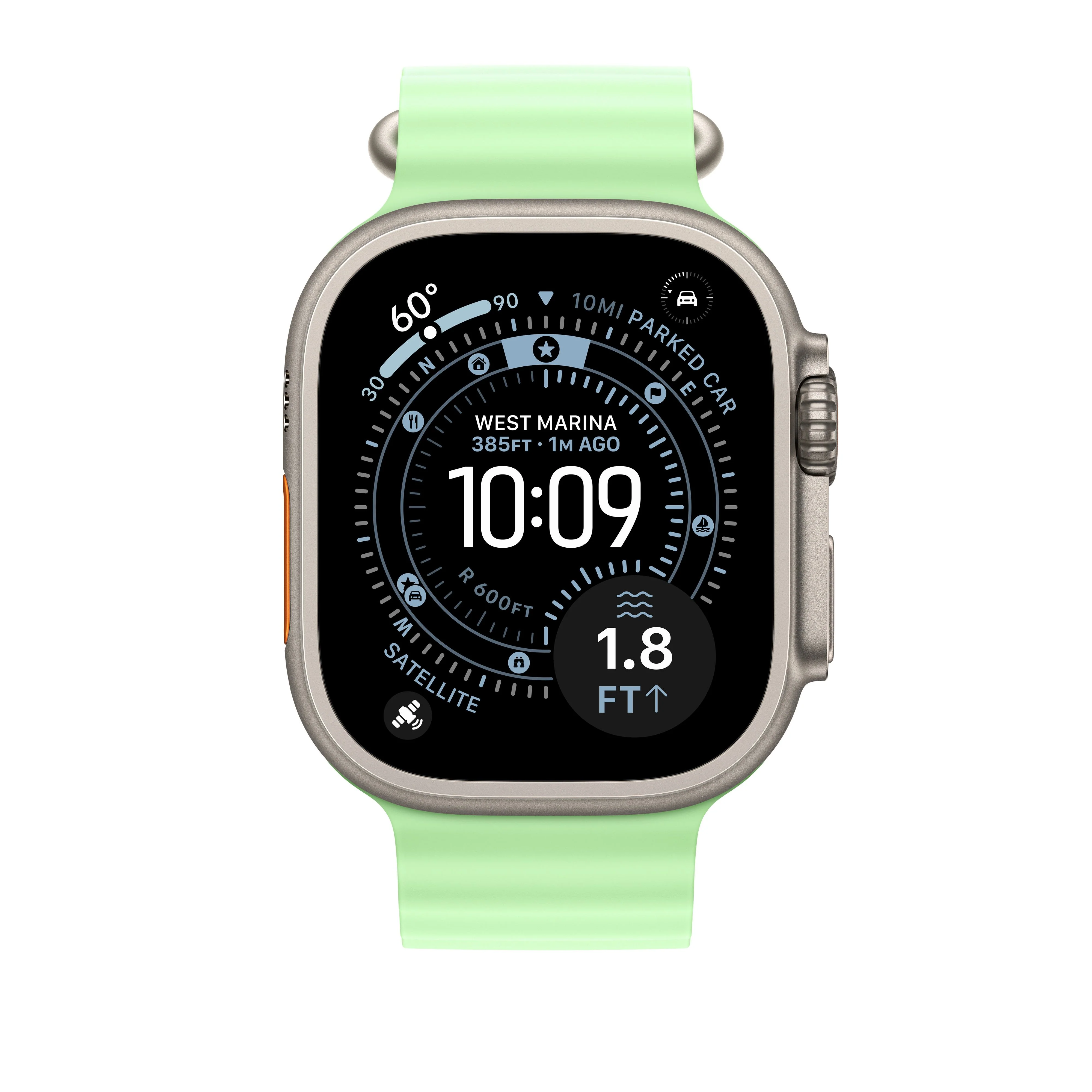 49/46 mm Neon Green Ocean Band - Natural Titanium Finish - Image 3