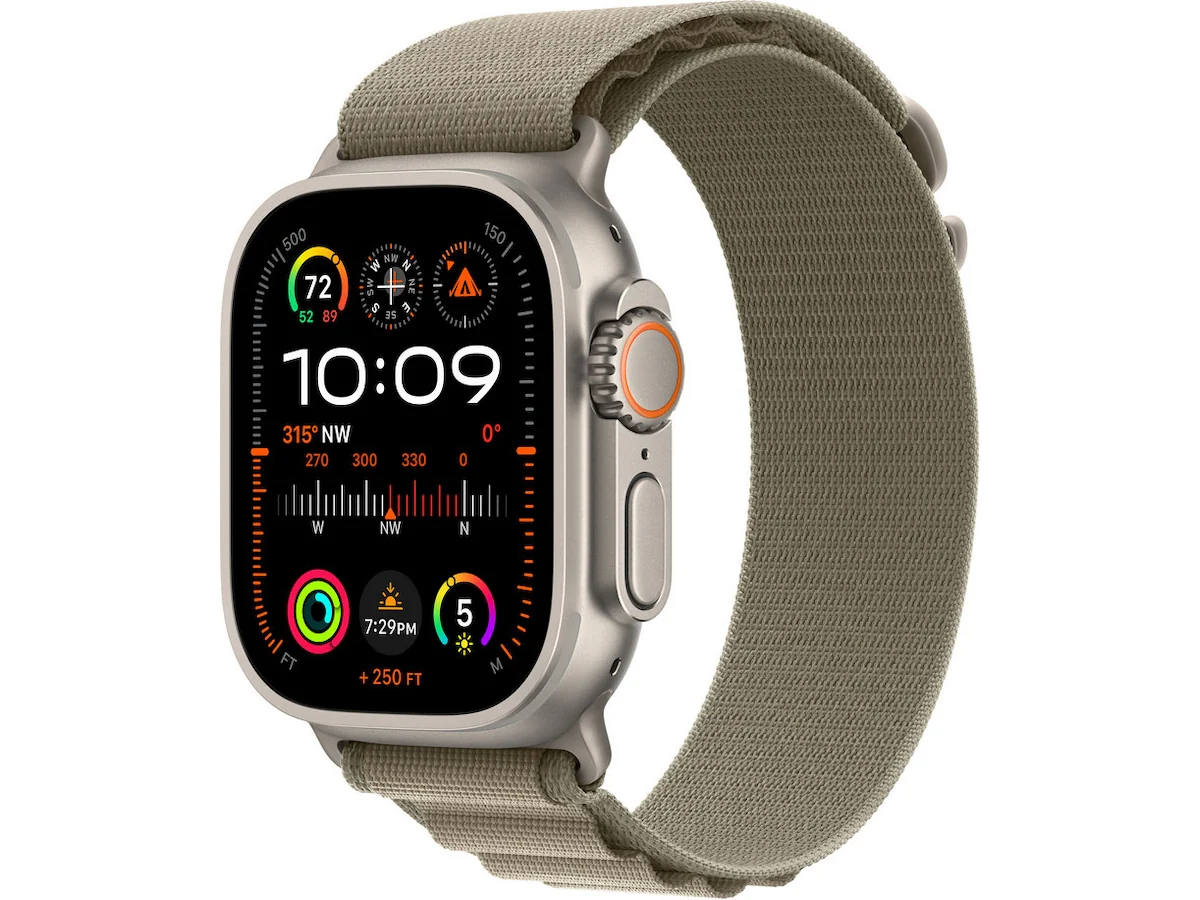 Apple Watch Ultra 2 GPS + Cellular 49mm Natural Titanium Case with Olive Alpine Loop - Medium