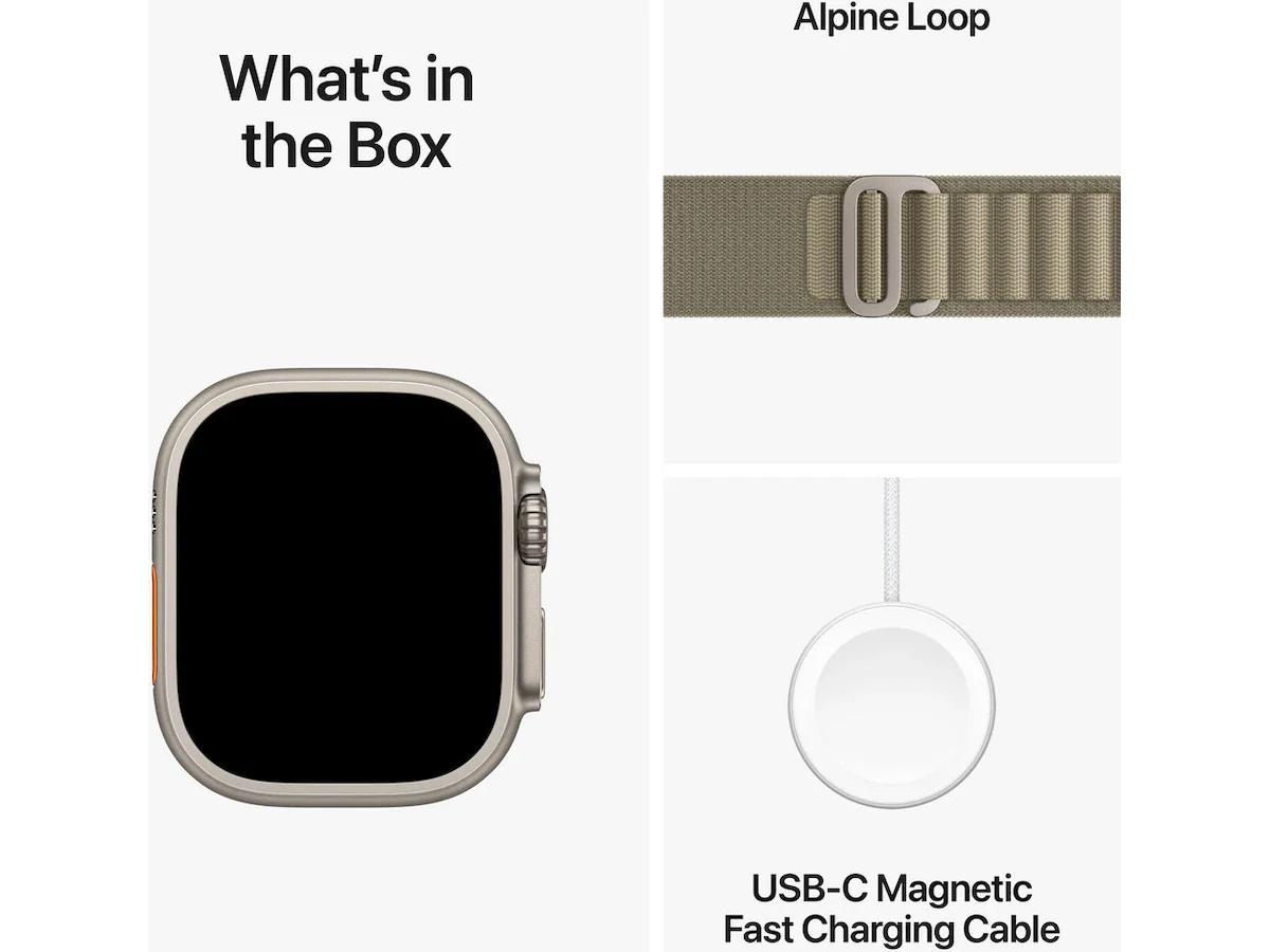 Apple Watch Ultra 2 GPS + Cellular 49mm Natural Titanium Case with Olive Alpine Loop - Medium - Image 4