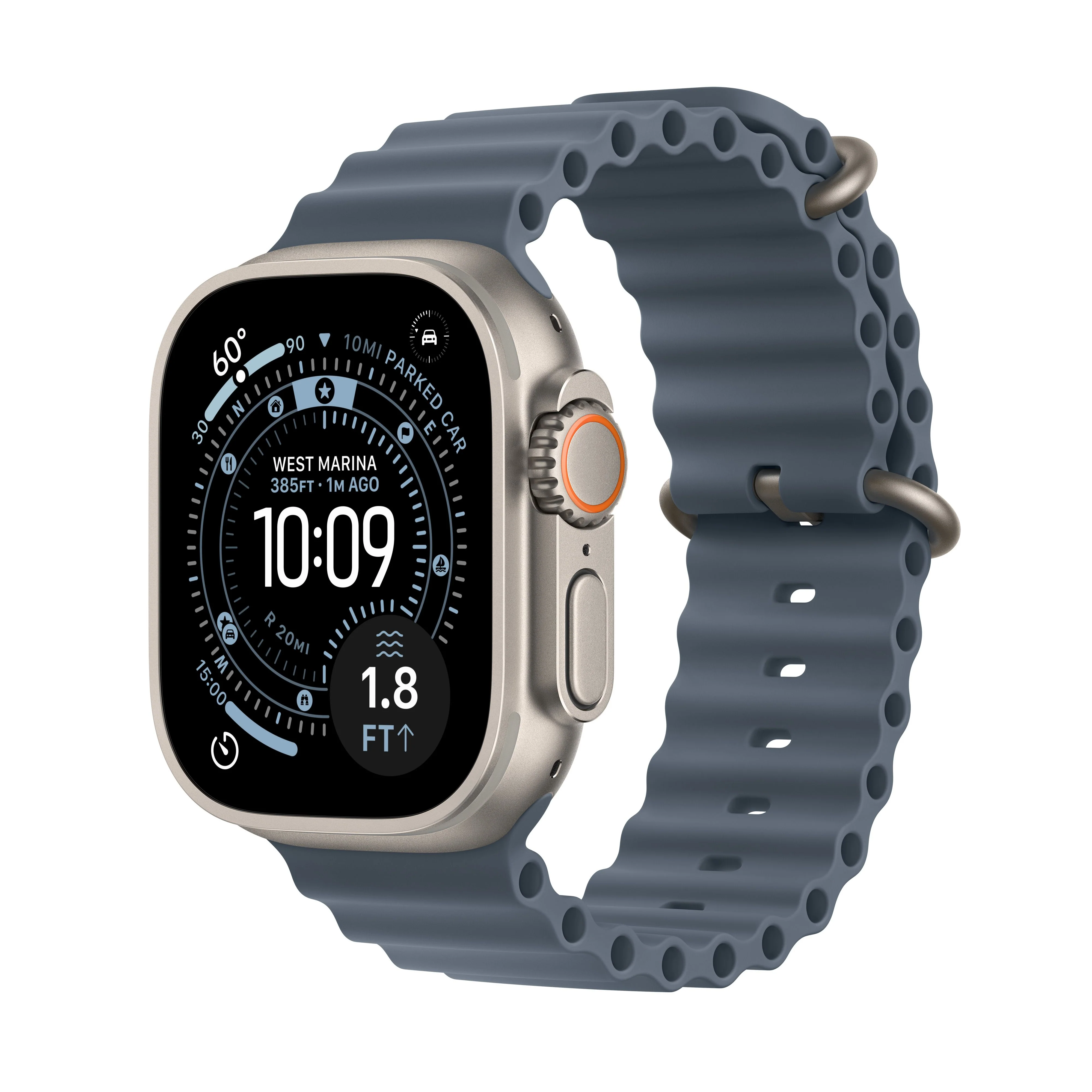 Apple Watch Ultra 3 GPS + Cellular 49mm Naturlig Titanium med Ankerblå Ocean Band