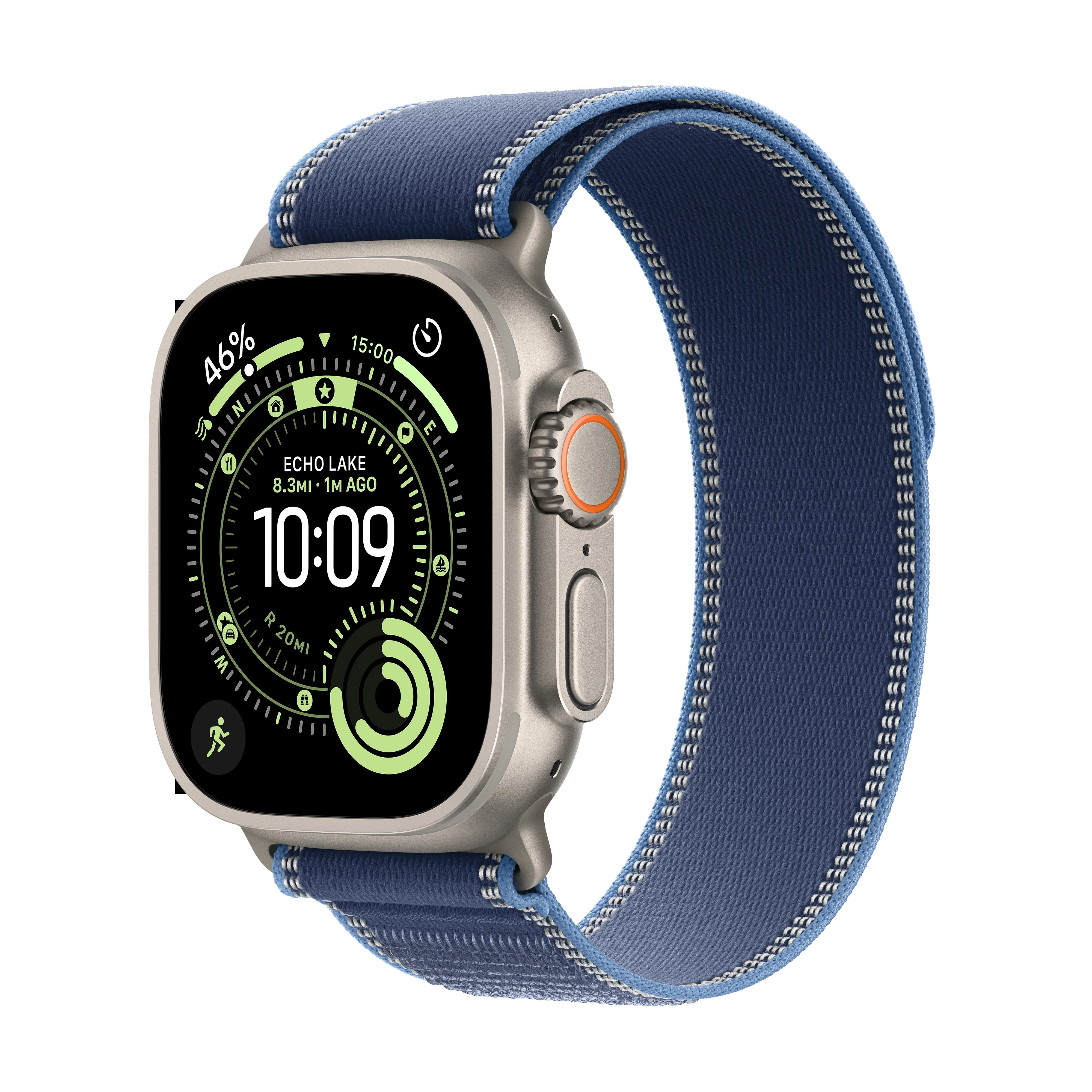 Apple Watch Ultra 3 GPS + Cellular 49mm Naturlig Titanium med Blå/Klarblå Trail Loop - S/M
