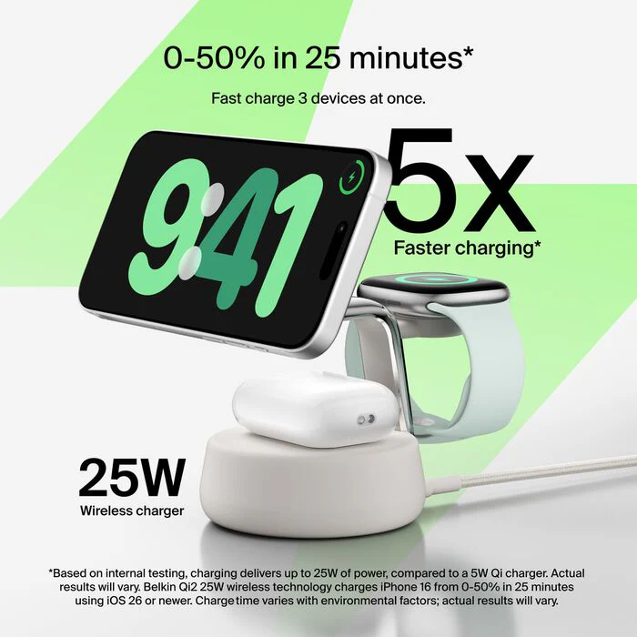 Belkin UltraCharge Pro 3-i-1 Qi2 Ladestativ - Sand - Image 4