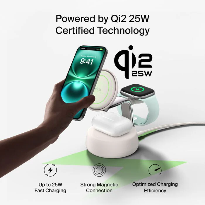 Belkin UltraCharge Pro 3-i-1 Qi2 Ladestativ - Sand - Image 7